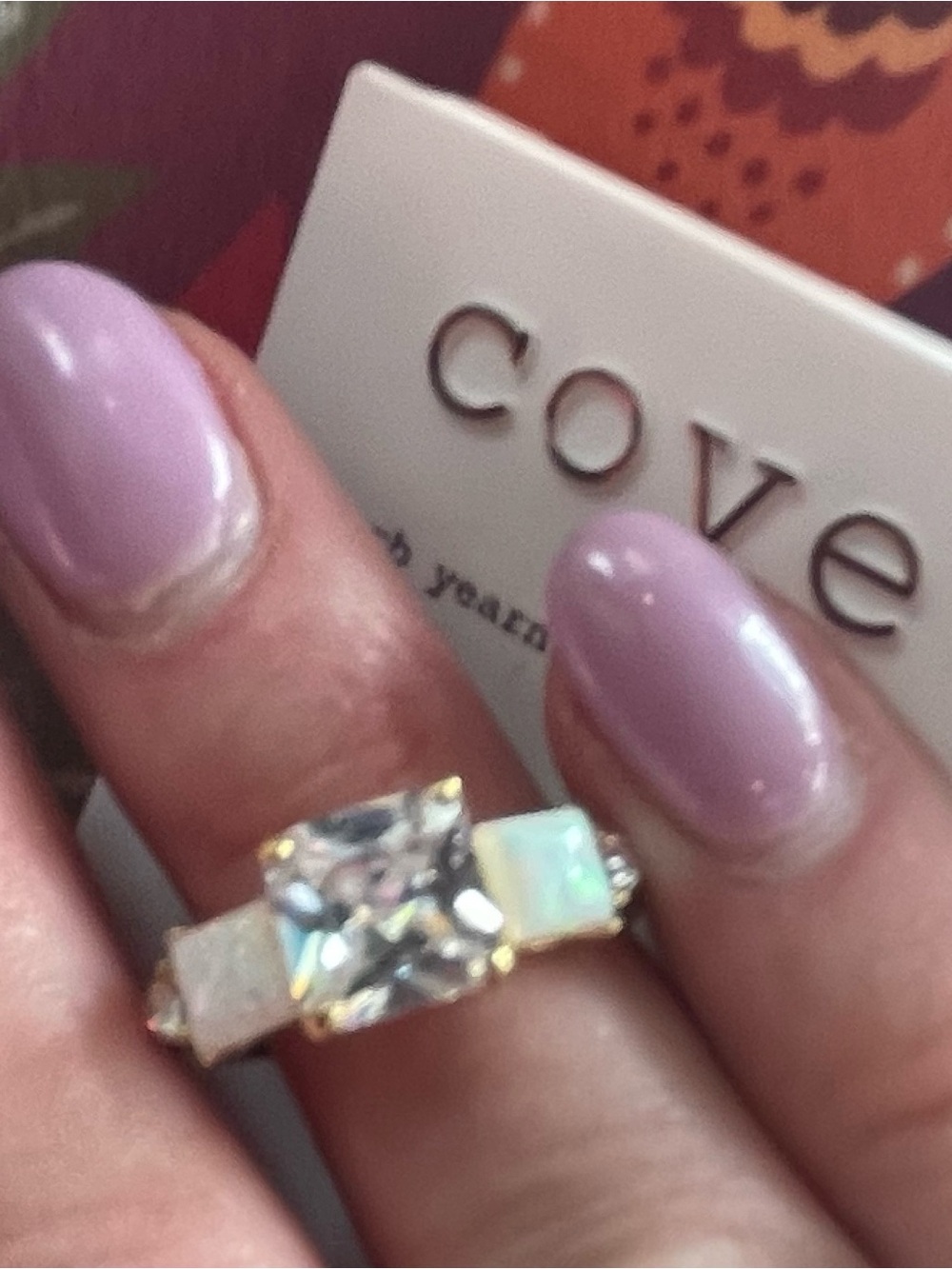 Covet (Nordstrom) Gold-Tone Ring with Clear Center Stone and Opal Accents - Picture 2 of 5